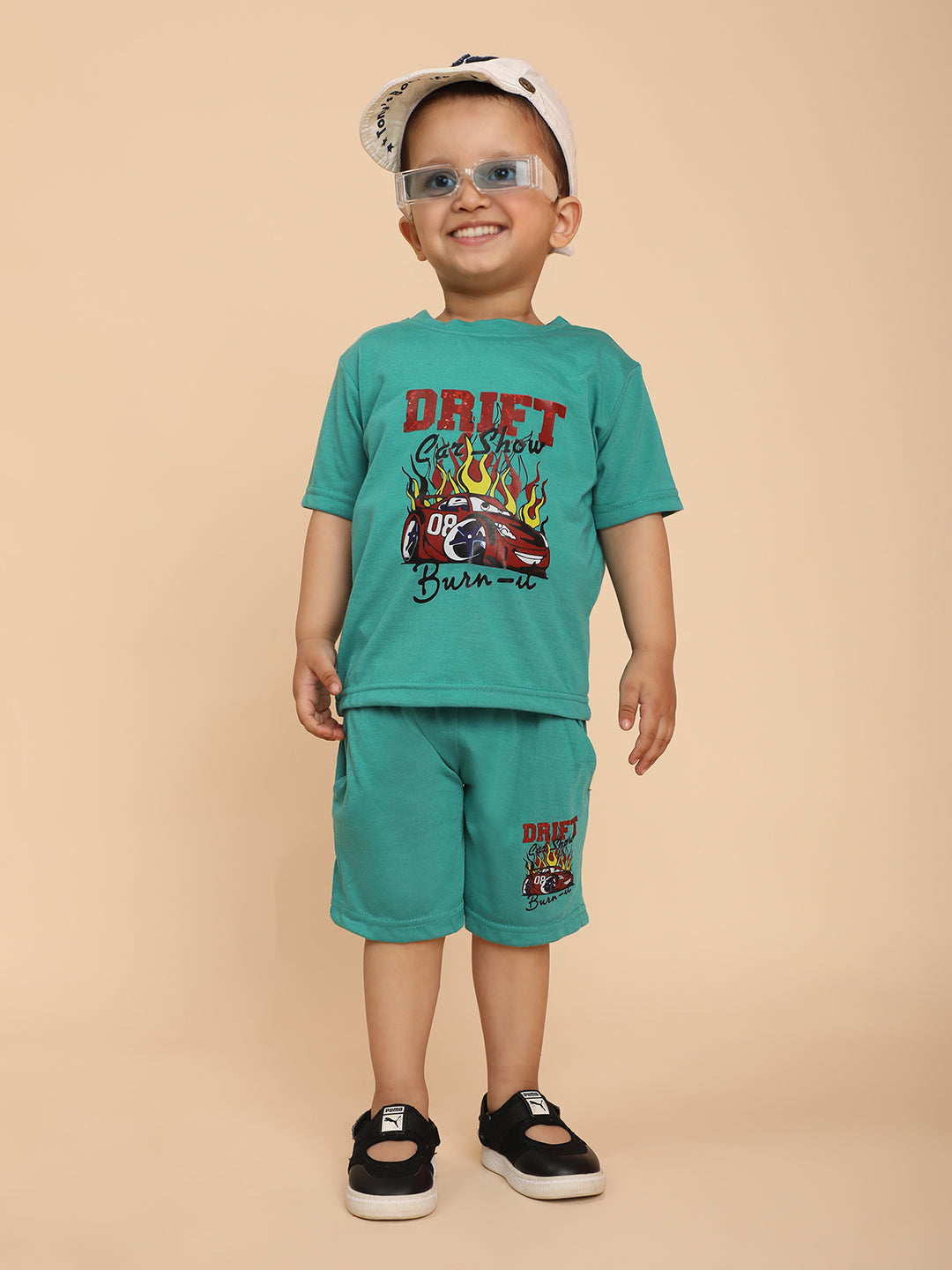 Cutiekins Boys Graphic Print T-shirt with Shorts -Rama Green & Maroon