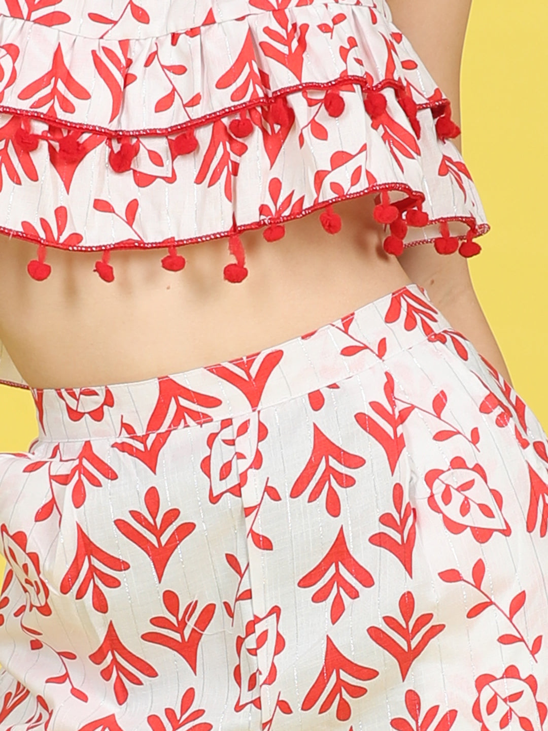 Cutiekins Girls Trendy Bold Style Printed Top & Palazzo Co-ord Set -White & Red