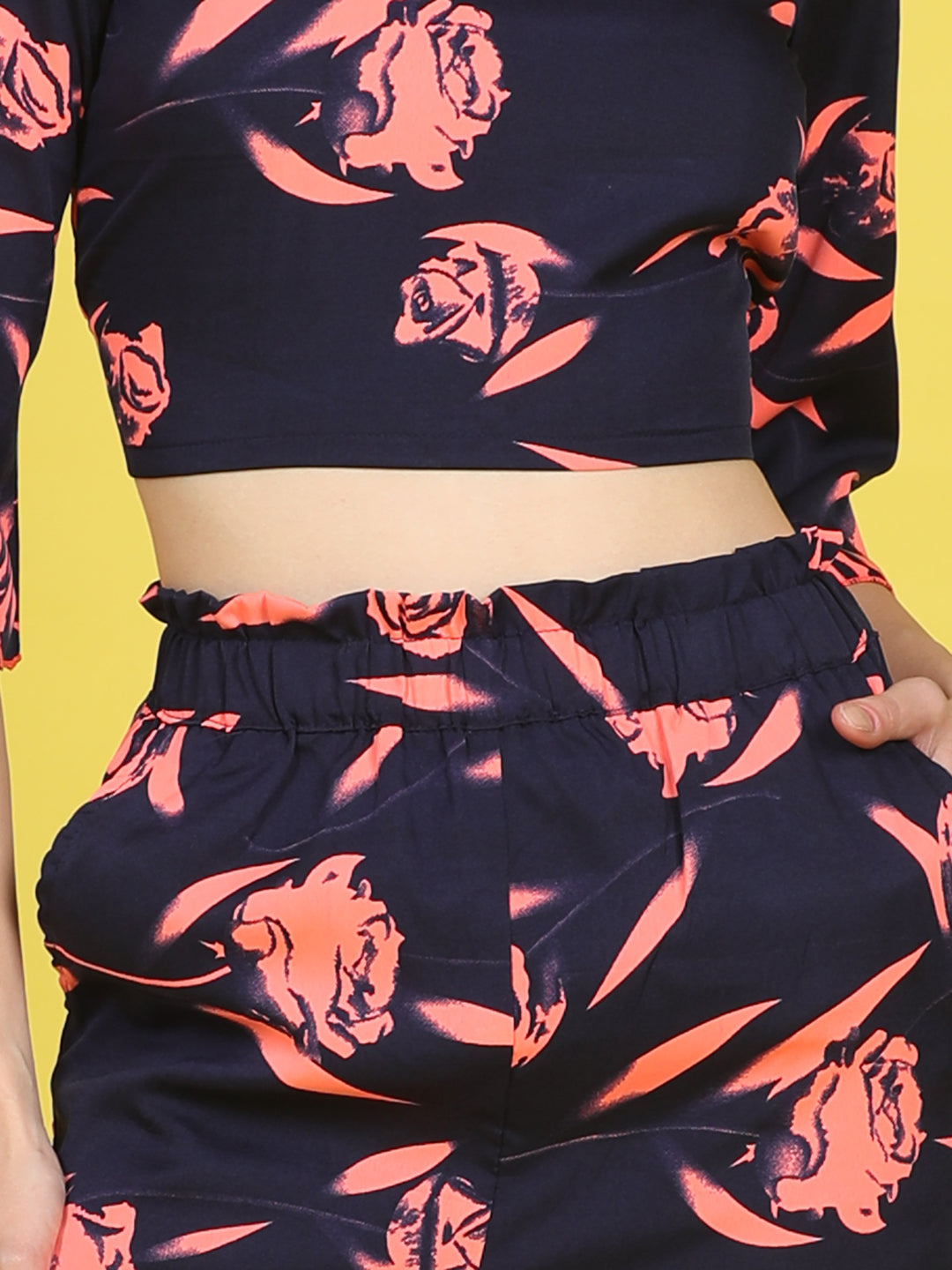 Cutiekins Girls Trendy Bold Style Printed Top & Palazzo Co-ord Set -Navy & Coral