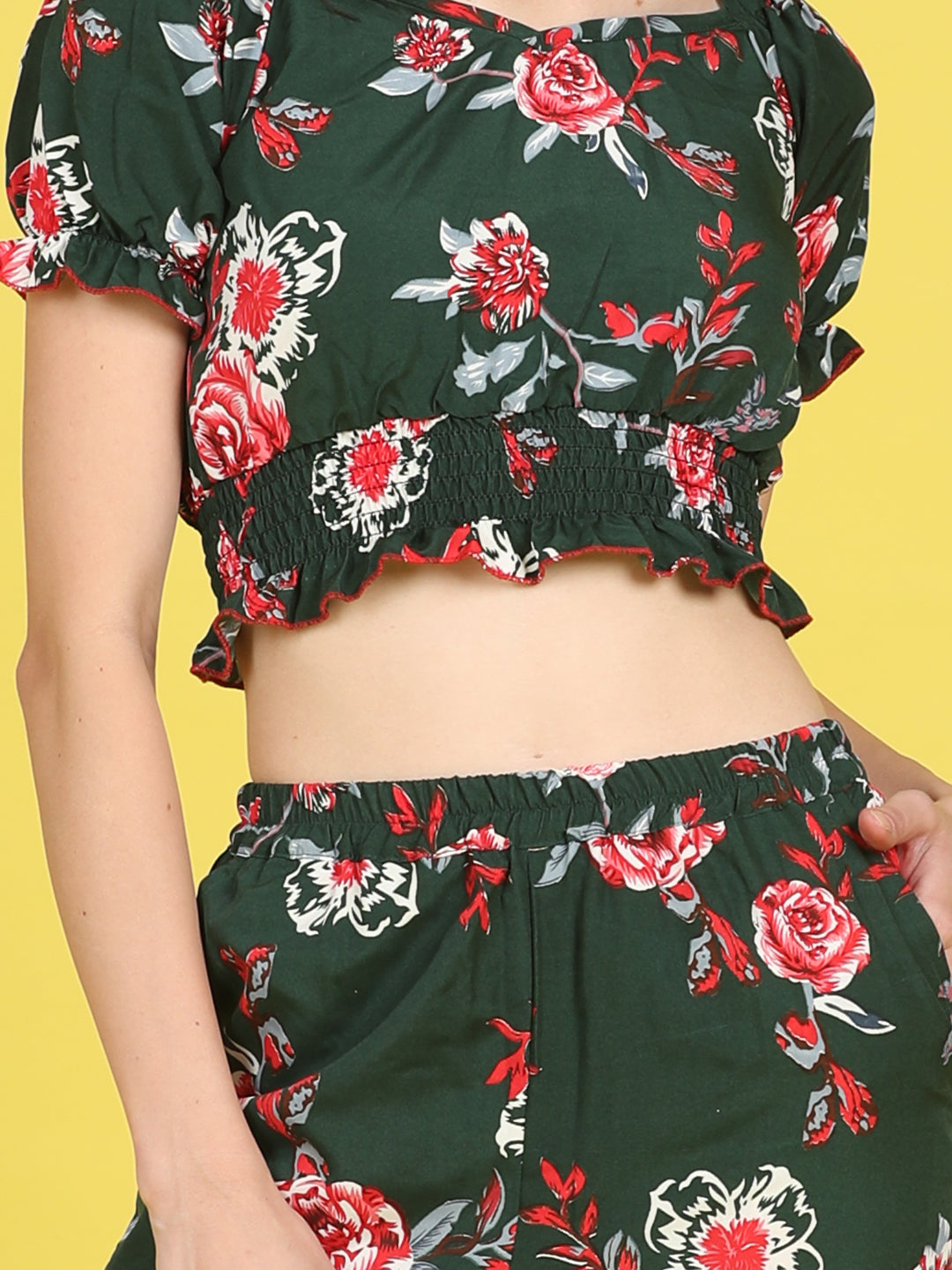 Cutiekins Girls Trendy Bold Style Printed Top & Palazzo Co-ord Set -Dark Green & Red