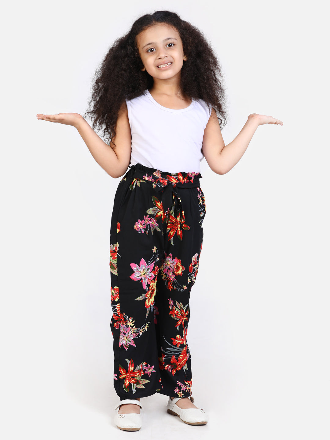 Cutiekins Floral Print Knot Belt Palazzo -Black & Red