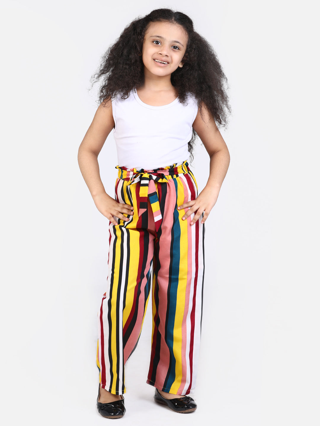 Cutiekins Stripe Printed Knot Belt Palazzo -Multicolour