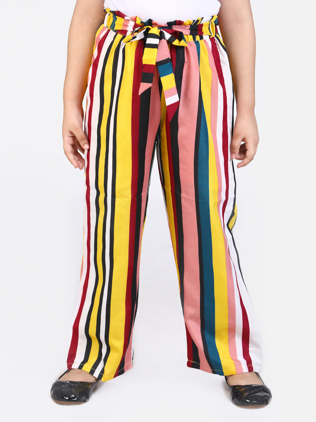 Cutiekins Stripe Printed Knot Belt Palazzo -Multicolour