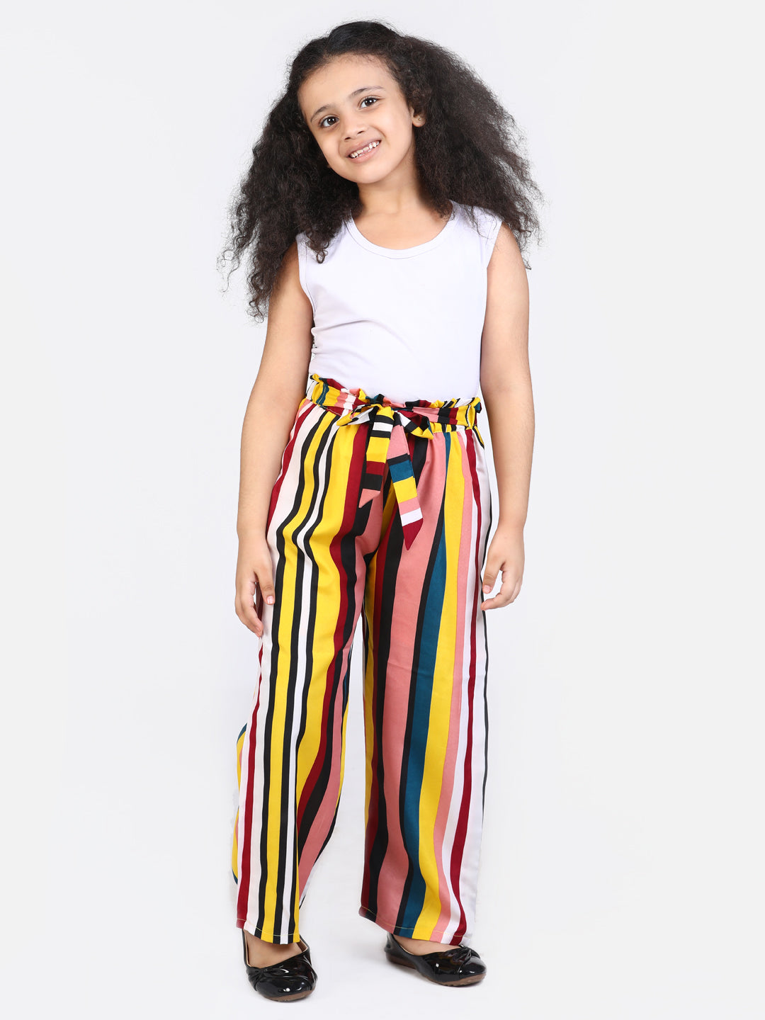Cutiekins Stripe Printed Knot Belt Palazzo -Multicolour