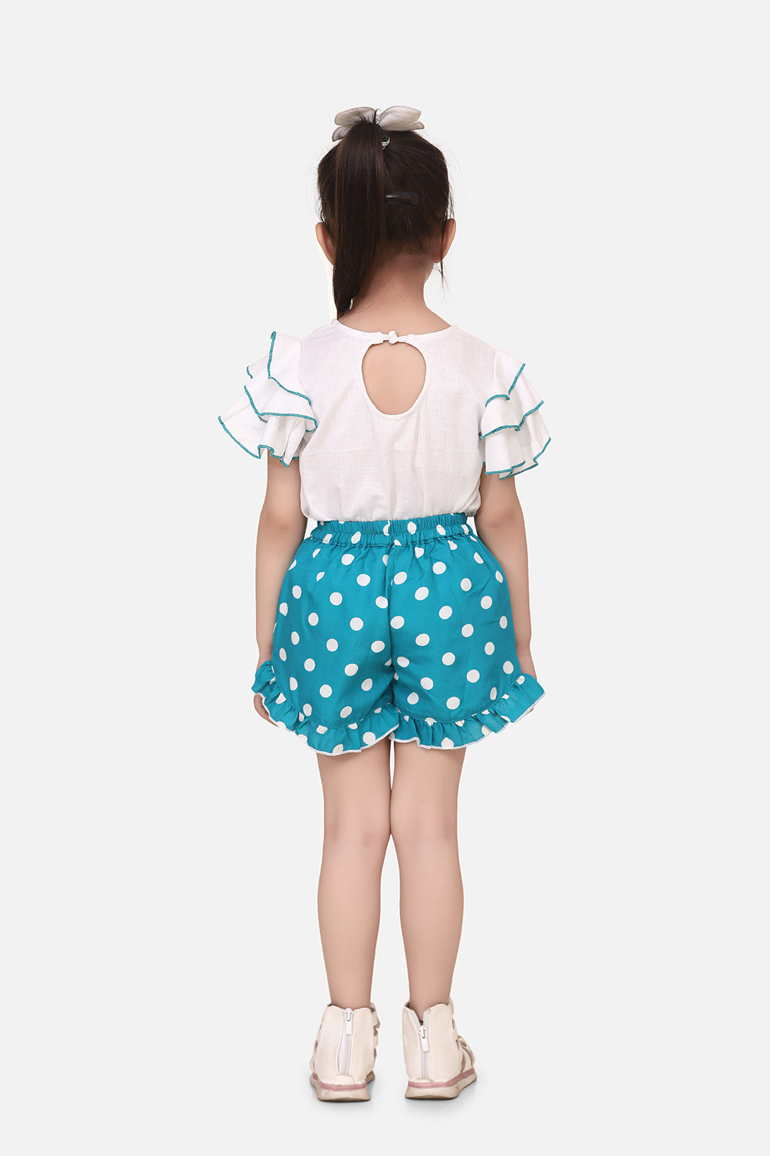 Cutiekins Girls Casual Top & Shorts Set (White & Blue)