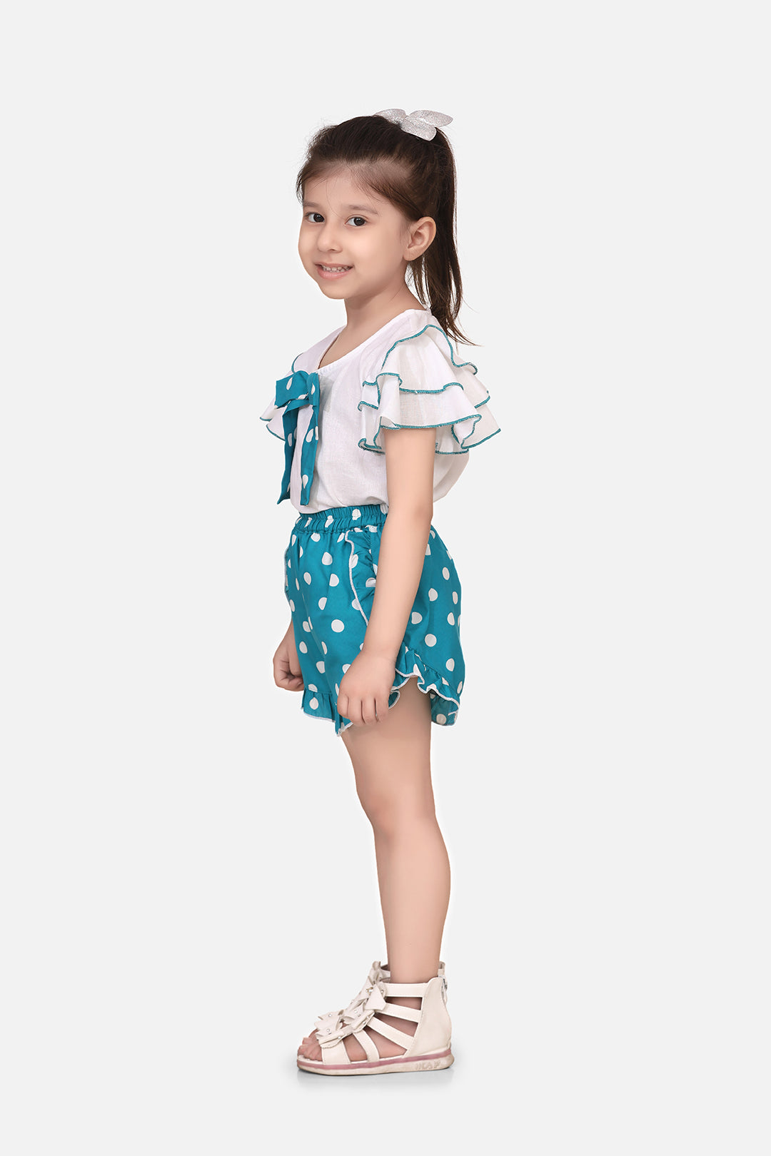 Cutiekins Girls Casual Top & Shorts Set (White & Blue)