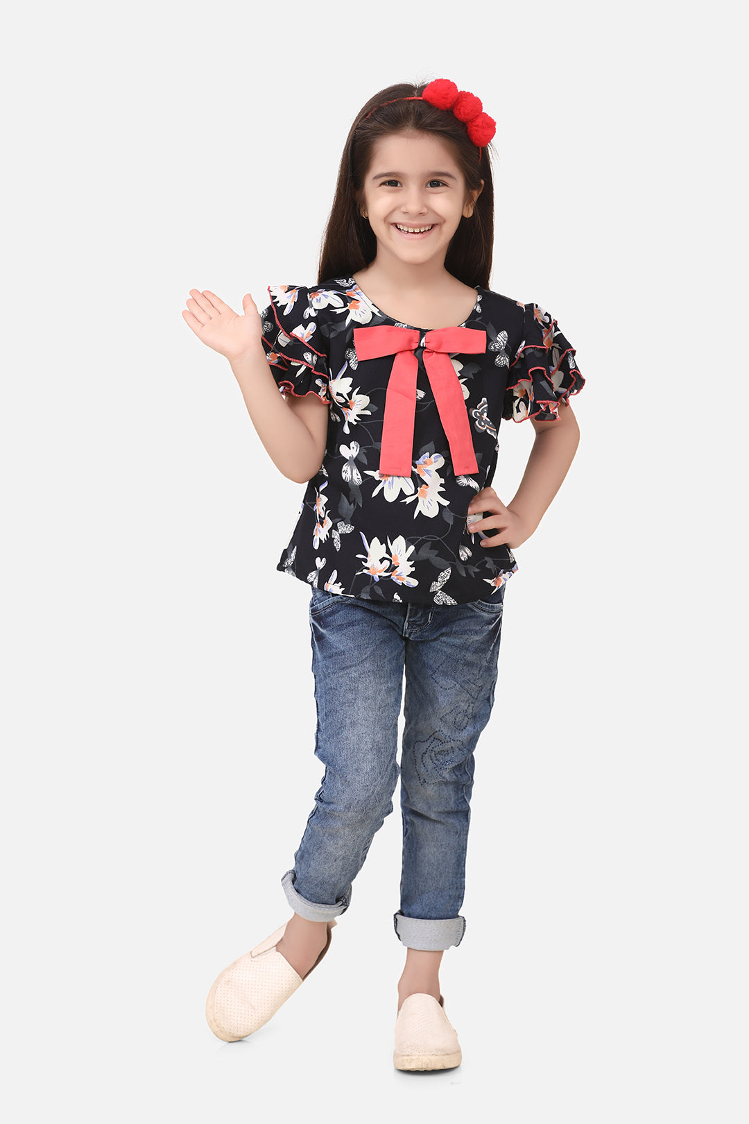 Cutiekins Girls Casual Polyester A-line Top (Black)