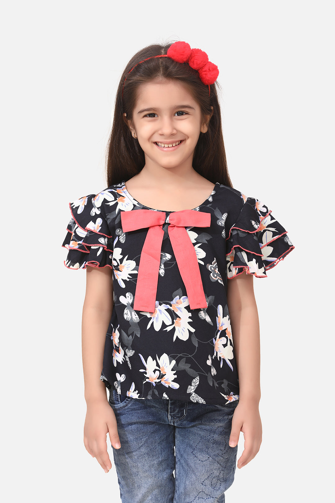 Cutiekins Girls Casual Polyester A-line Top (Black)