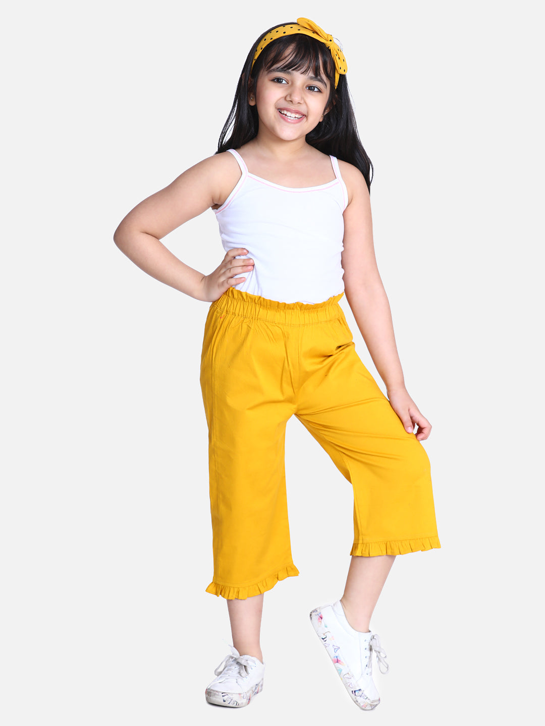 Cutiekins Capri For Girls Casual Solid Lycra Blend (Yellow)