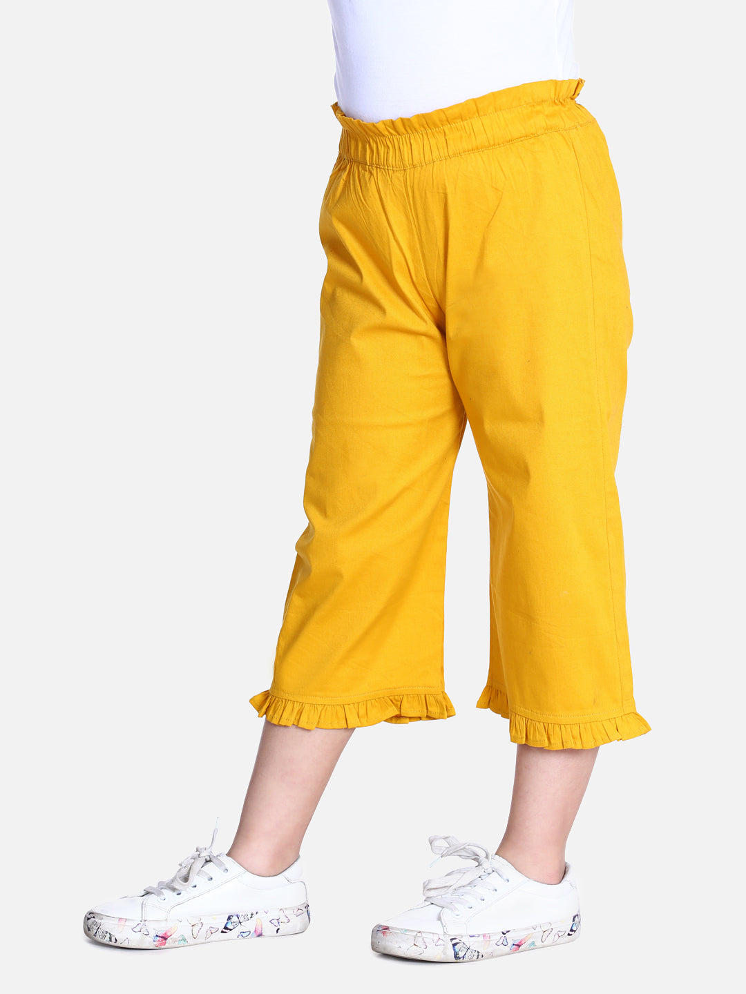 Cutiekins Capri For Girls Casual Solid Lycra Blend (Yellow)