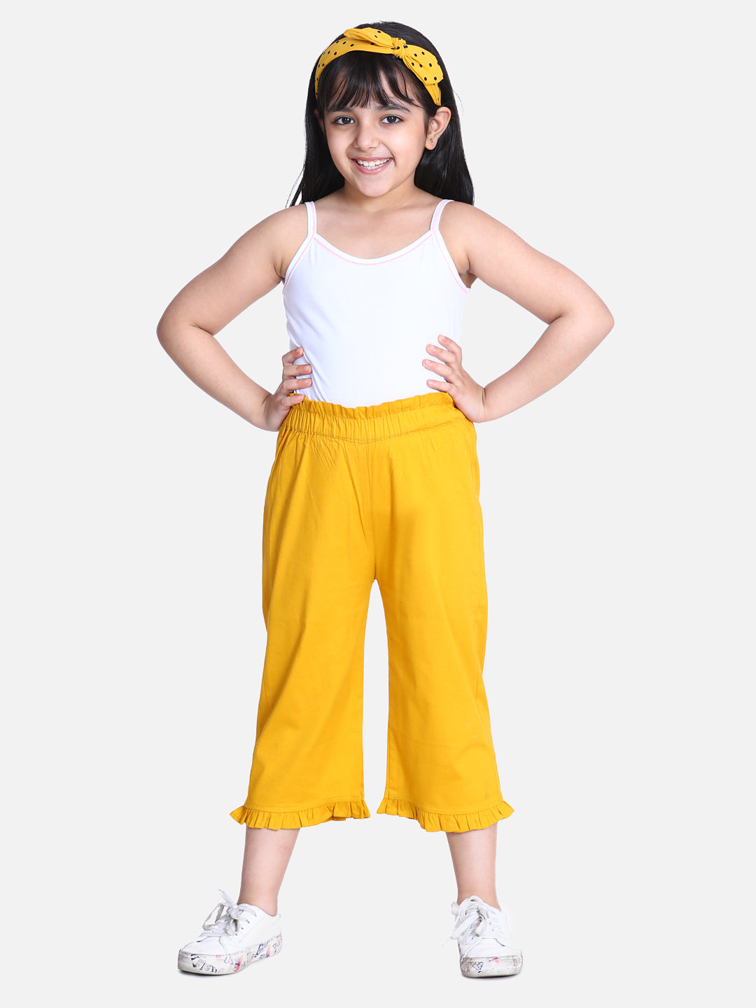 Cutiekins Capri For Girls Casual Solid Lycra Blend (Yellow)