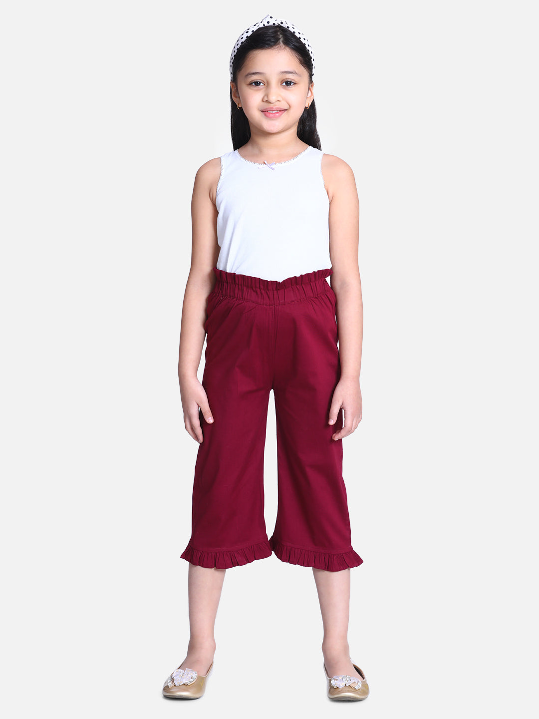 Cutiekins Capri For Girls Casual Solid Lycra Blend (Solid Wine)