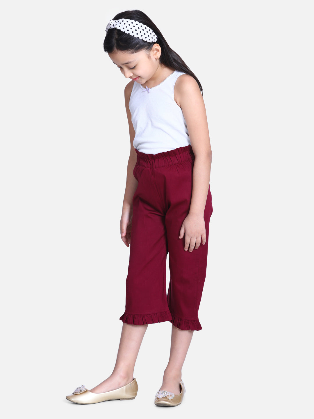 Cutiekins Capri For Girls Casual Solid Lycra Blend (Solid Wine)
