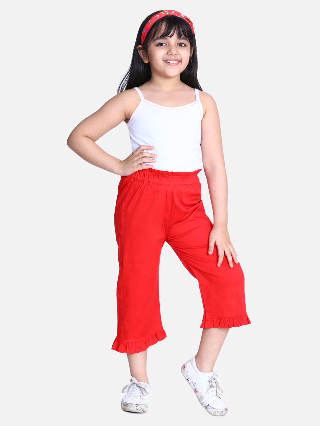 Cutiekins Capri For Girls Casual Solid Lycra Blend (Red)