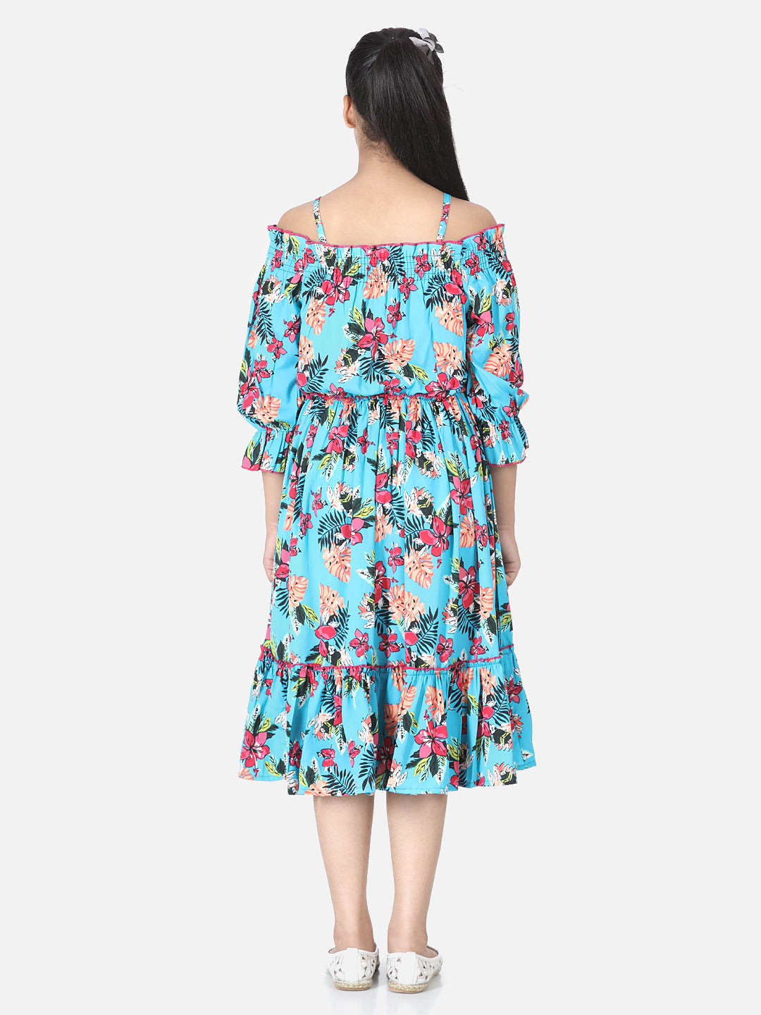 Cutiekins Girls Below Knee Casual Dress (Light Blue, 3/4 Sleeve)