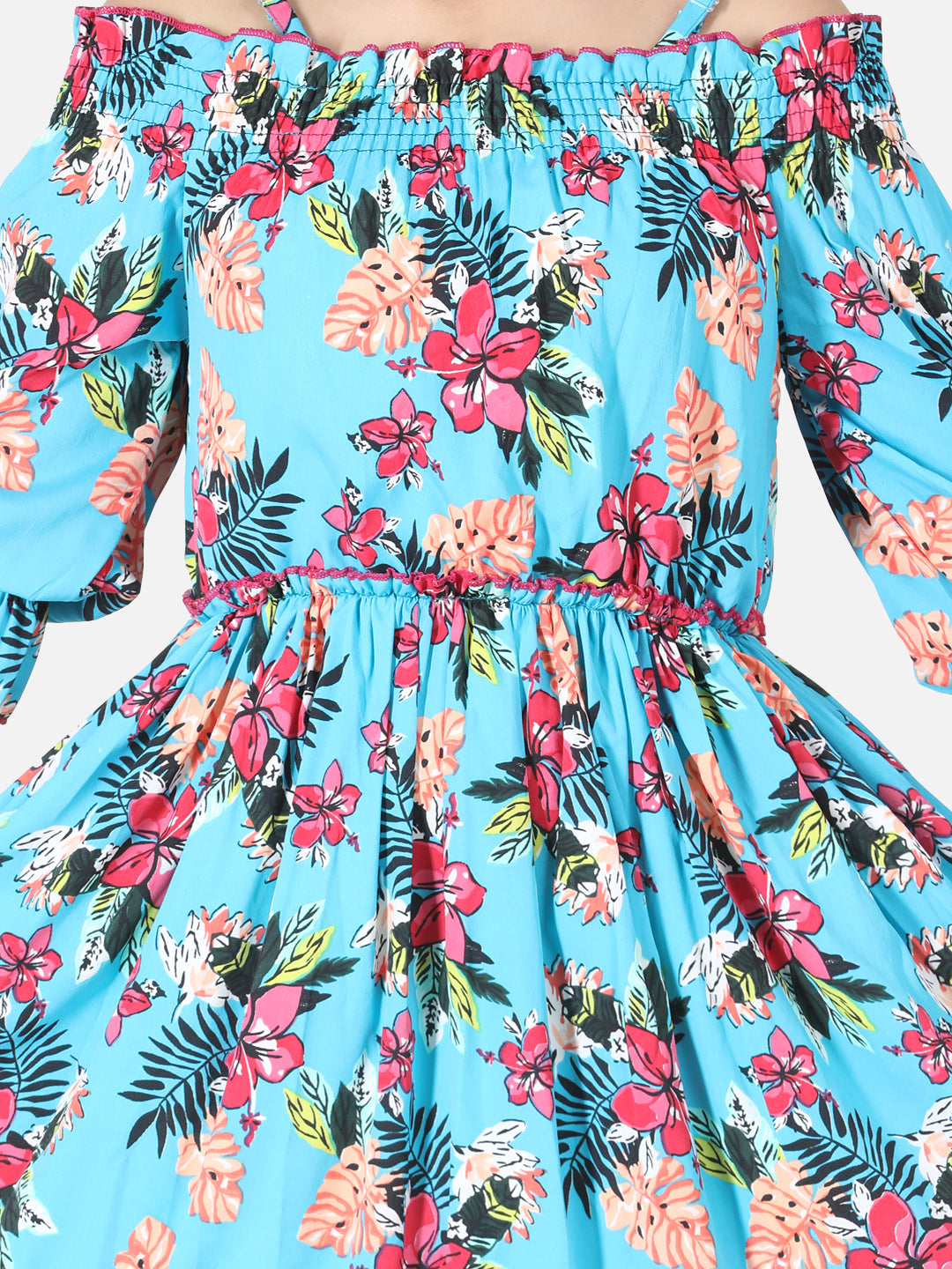 Cutiekins Girls Below Knee Casual Dress (Light Blue, 3/4 Sleeve)