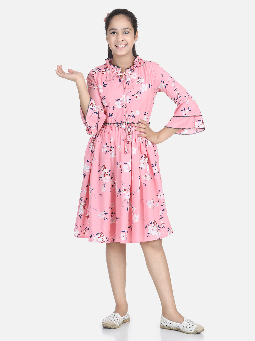 Cutiekins Girls MCutiekins Capri For Girls Casual Solid Lycra Blend (Red)idi/Knee Length Casual Dress (Pink, 3/4 Sleeve)