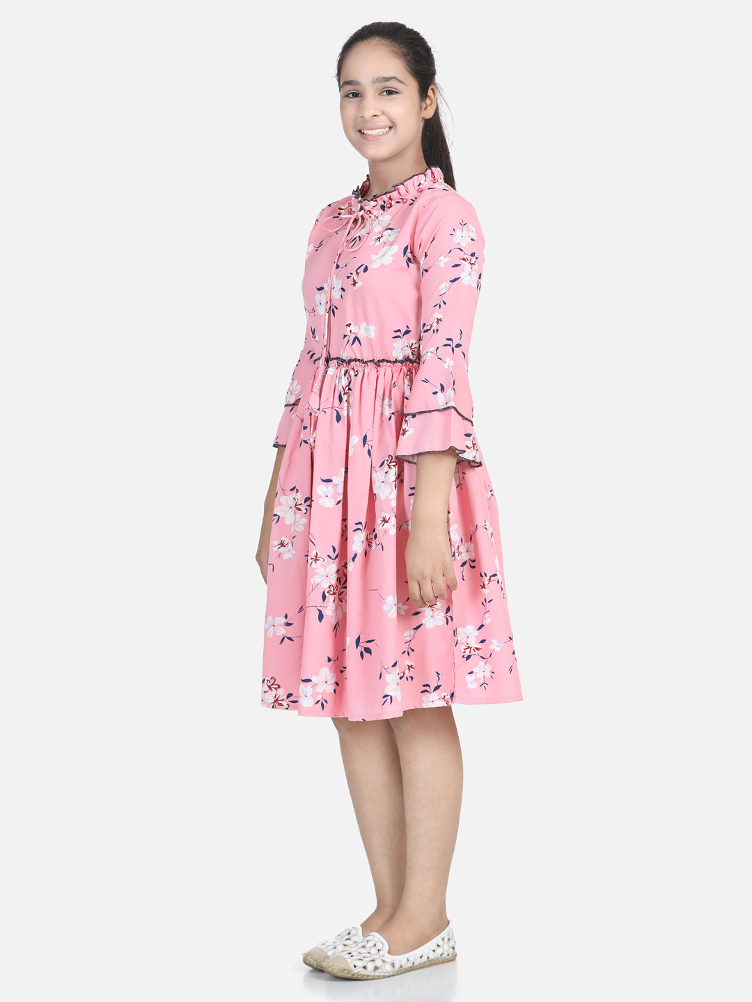 Cutiekins Girls MCutiekins Capri For Girls Casual Solid Lycra Blend (Red)idi/Knee Length Casual Dress (Pink, 3/4 Sleeve)