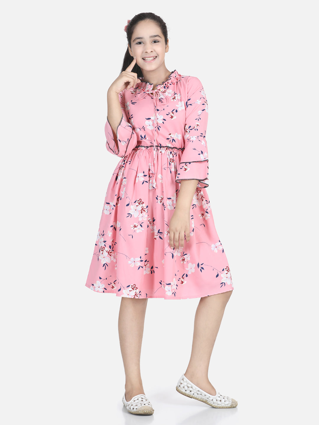 Cutiekins Girls MCutiekins Capri For Girls Casual Solid Lycra Blend (Red)idi/Knee Length Casual Dress (Pink, 3/4 Sleeve)