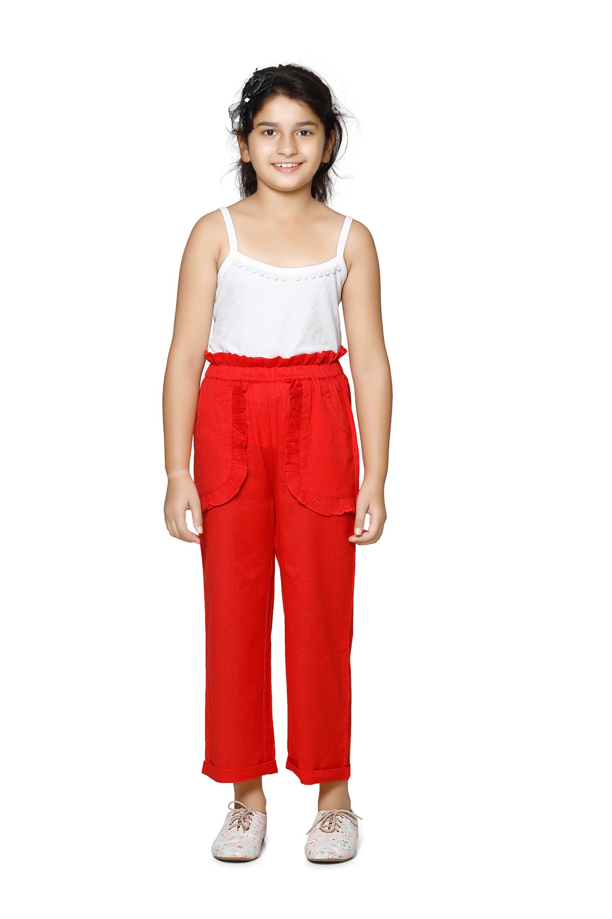 Cutiekins Girls Red Knitted Linen Palazzos