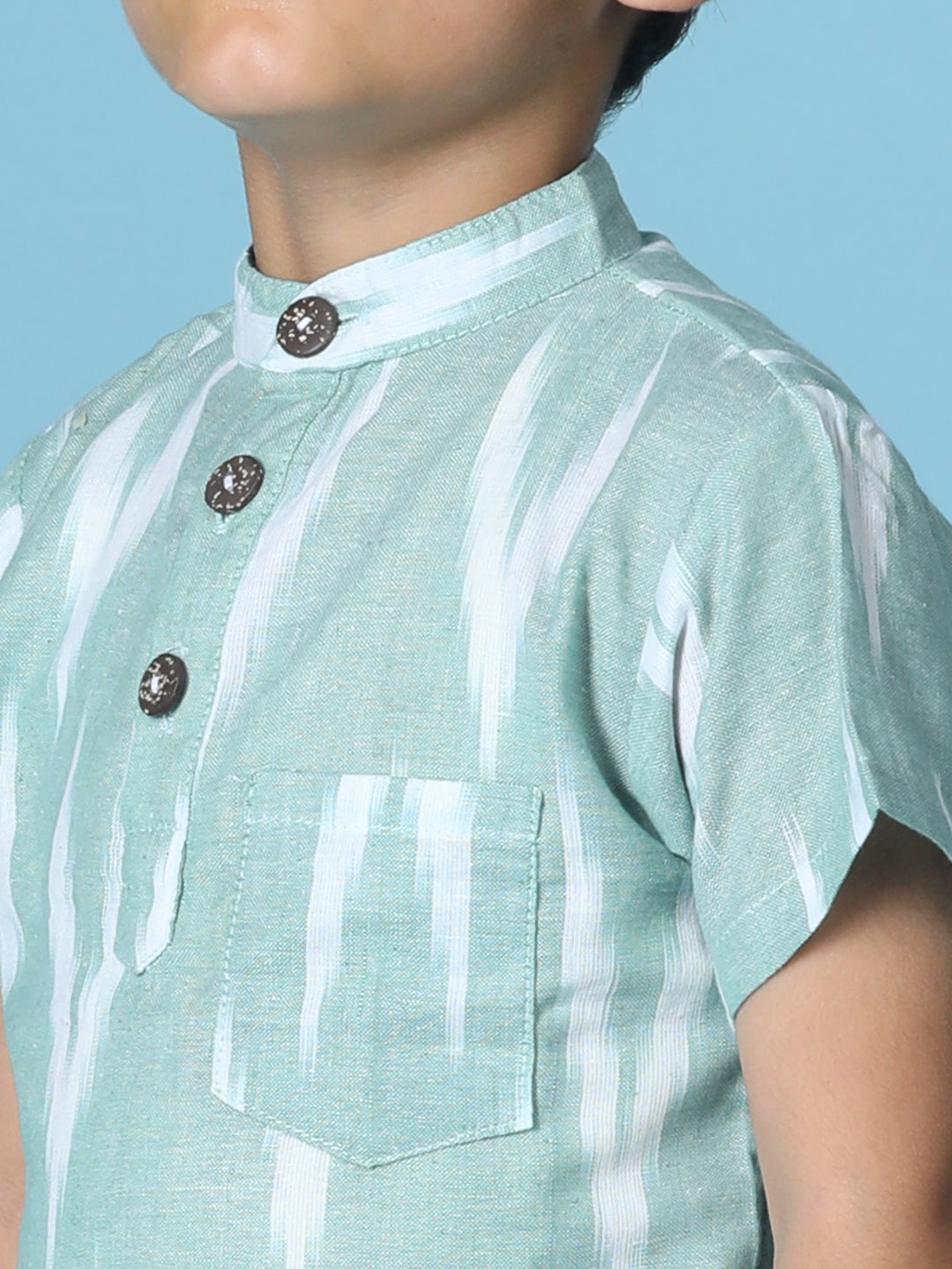 Cutiekins Boys Abstract Print T-Shirt With Solid Denim Short -Mint & White