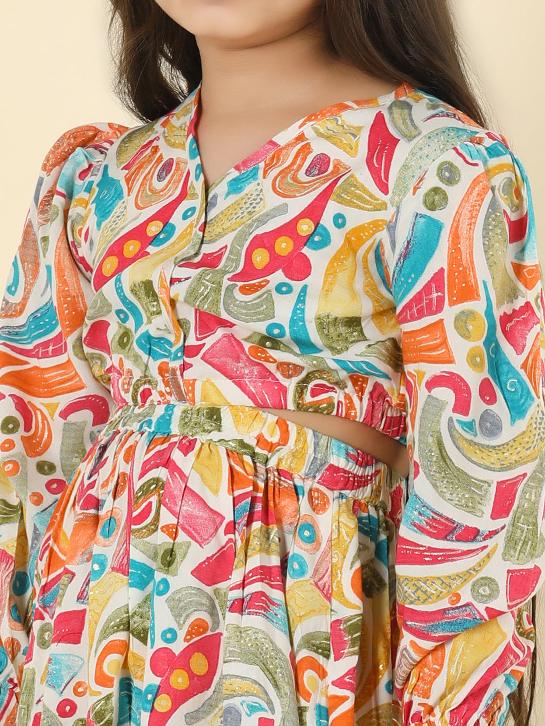 Cutiekins Girls V-Neck Abstract Print Dress -Multicolor