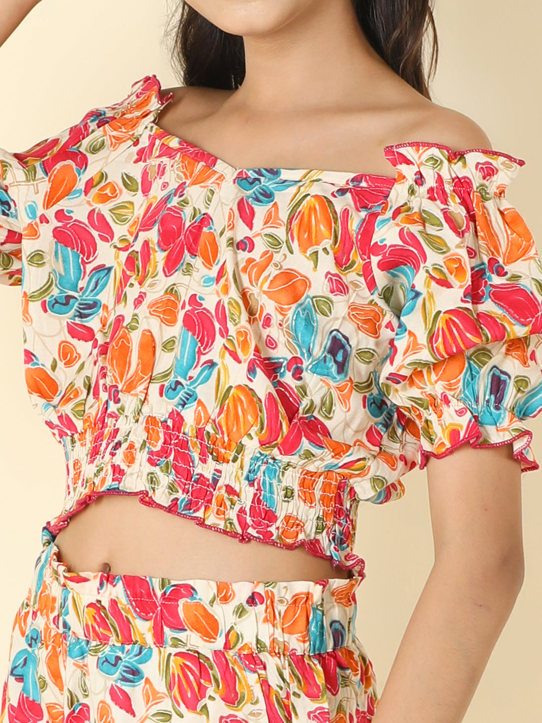 Cutiekins Girls V-Neck Printed Top & Palazzo Clothing Set -Multicolor