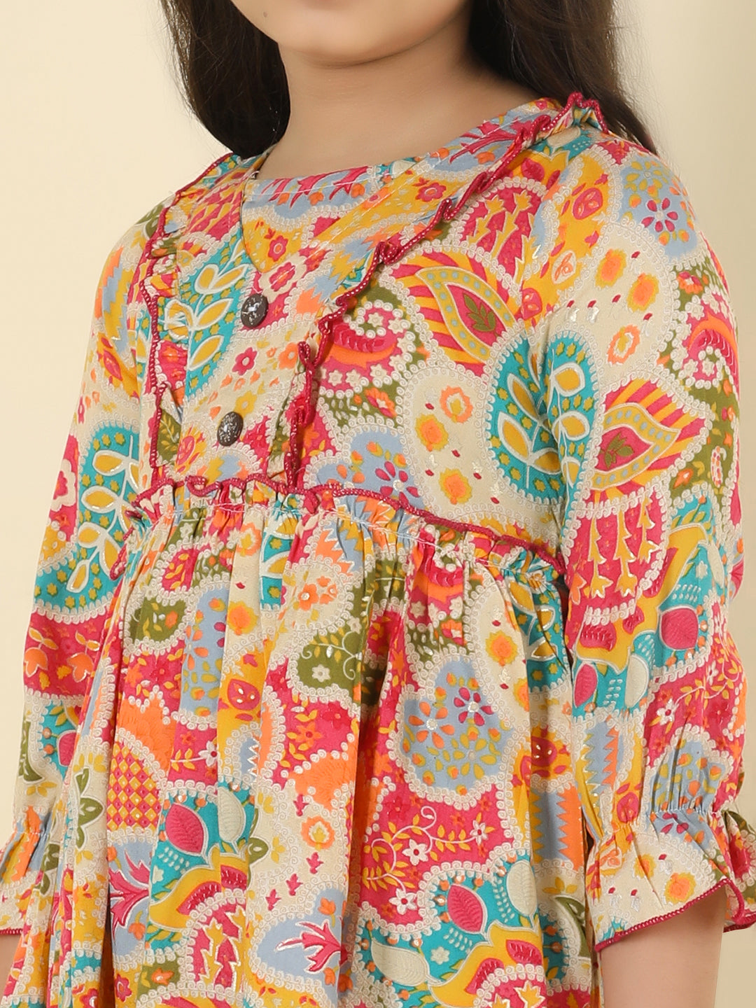 Cutiekins Girls V-Neck Printed Dress -Multicolor