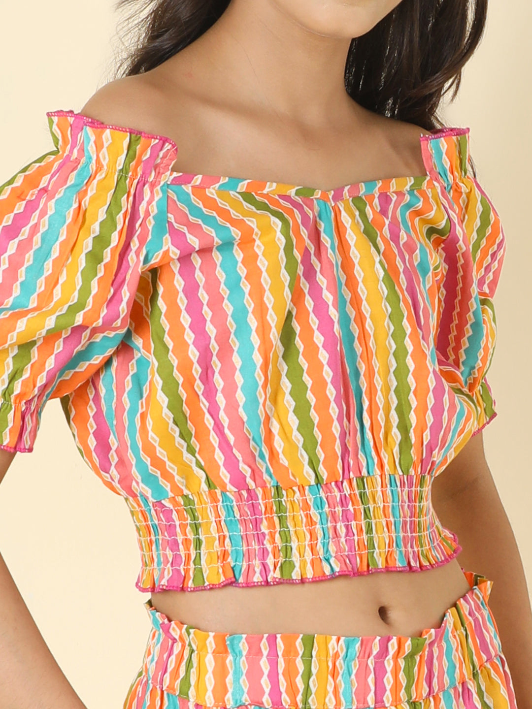 Cutiekins Girls V-Neck Printed Top & Palazzo Clothing Set -Multicolor