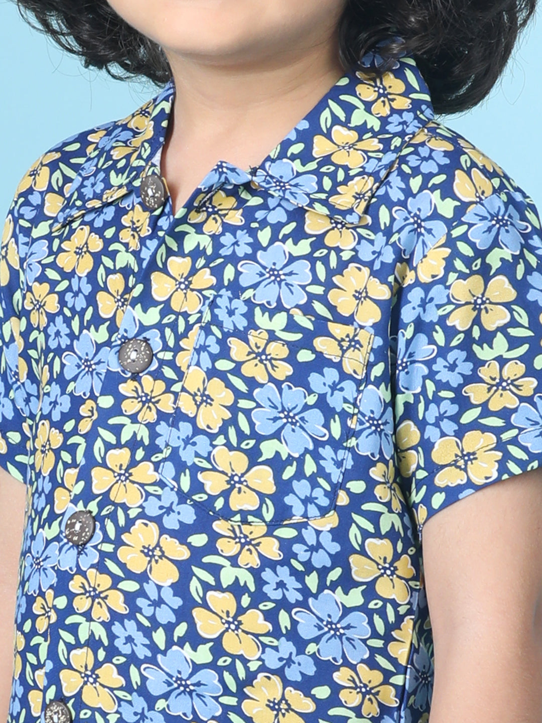 Cutiekins Boys Floral Print Shirt -Navy Blue & Mustard