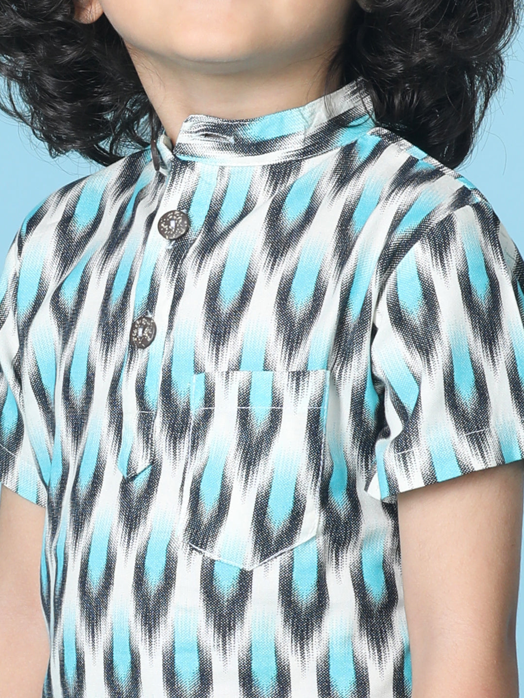 Cutiekins Boys Abstract Print T-Shirt -Off White & Turquoise Blue
