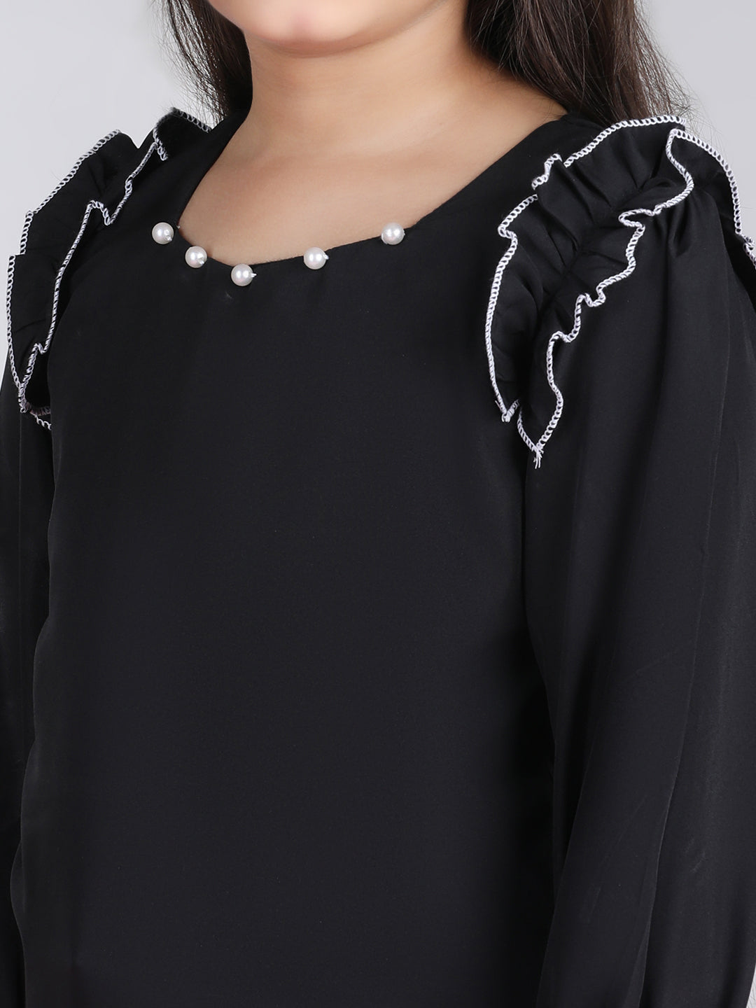 Cutiekins Solid Full Sleeves Polyester Tops-Black & White