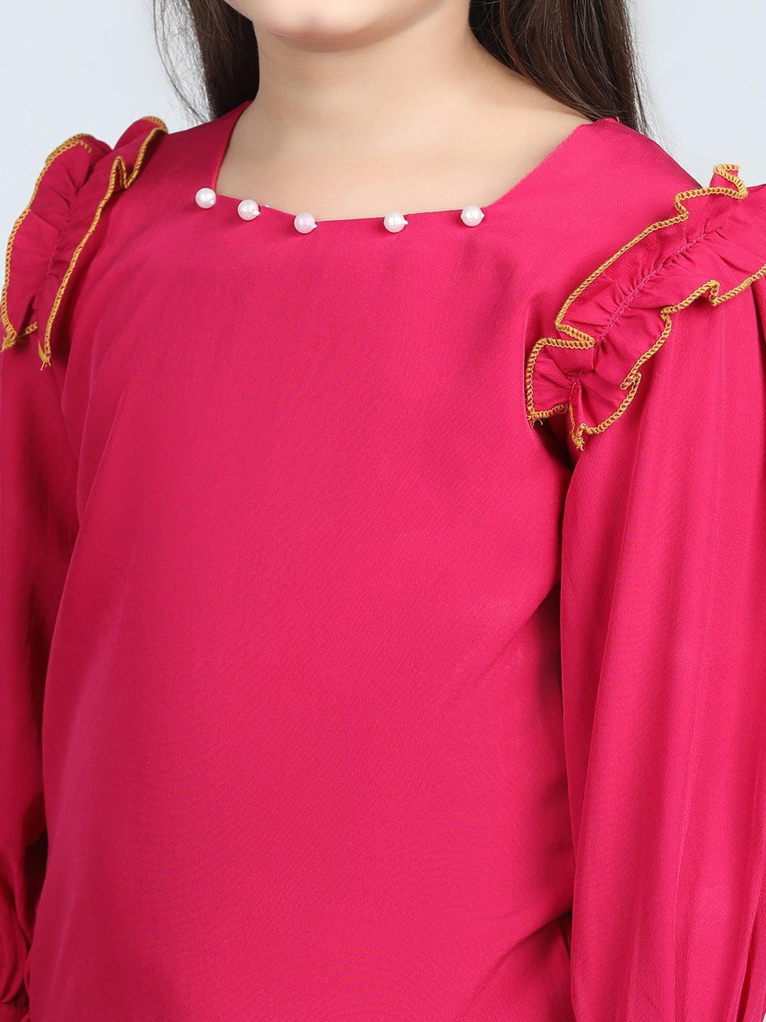Cutiekins Solid Full Sleeves Polyester Tops-Pink & White