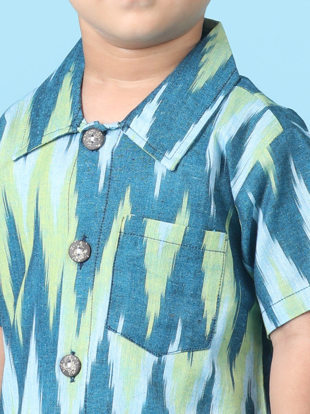 Cutiekins Boys Abstract Print Shirt -Ocean Blue & Lime