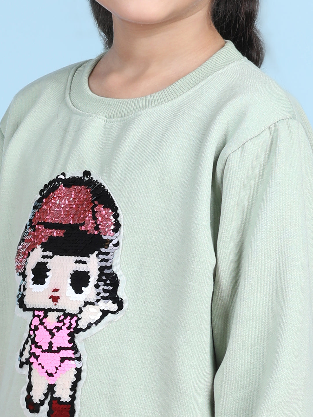 Cutiekins Girls Light Green & Off White Sweatshirt With Trackpant