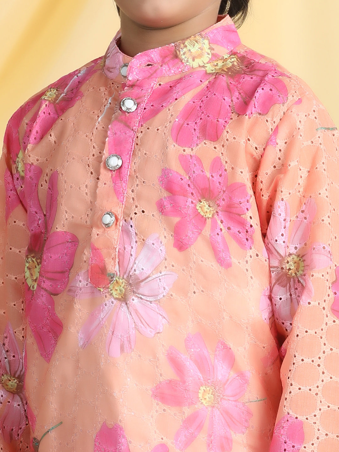 Cutiekins Boys Floral Print Mandarin Collar Kurta with Dhoti -Orange & White