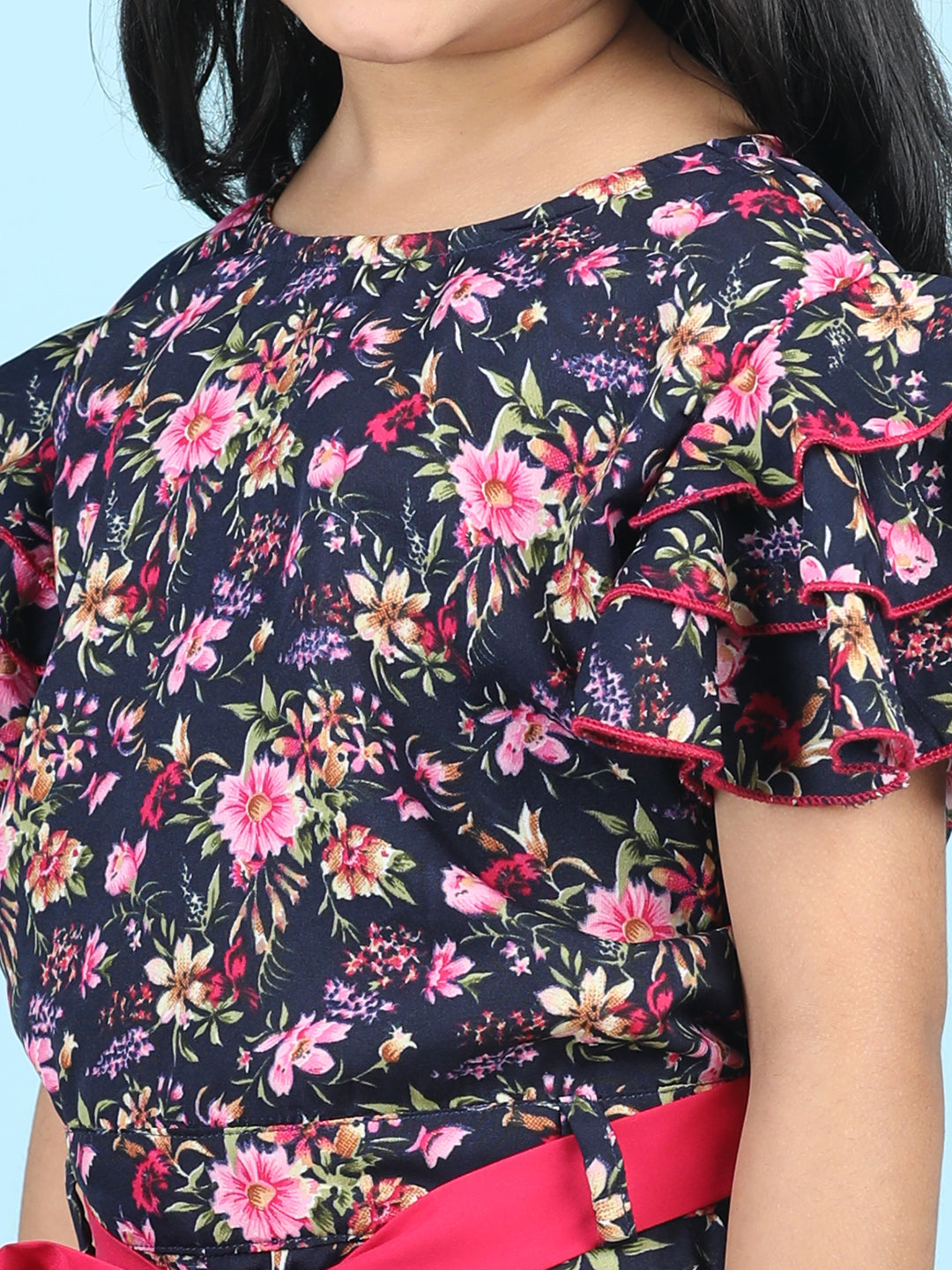 Cutiekins Stylish & Trendy Printed Jumpsuit for Kids -Navy Blue & Pink