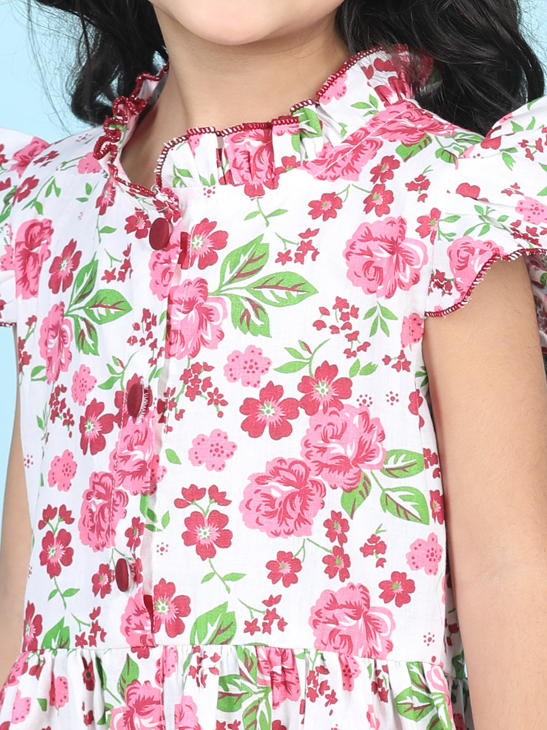 Cutiekins Girls Trendy & Stylish Floral Printed Dress -Off White & Multi
