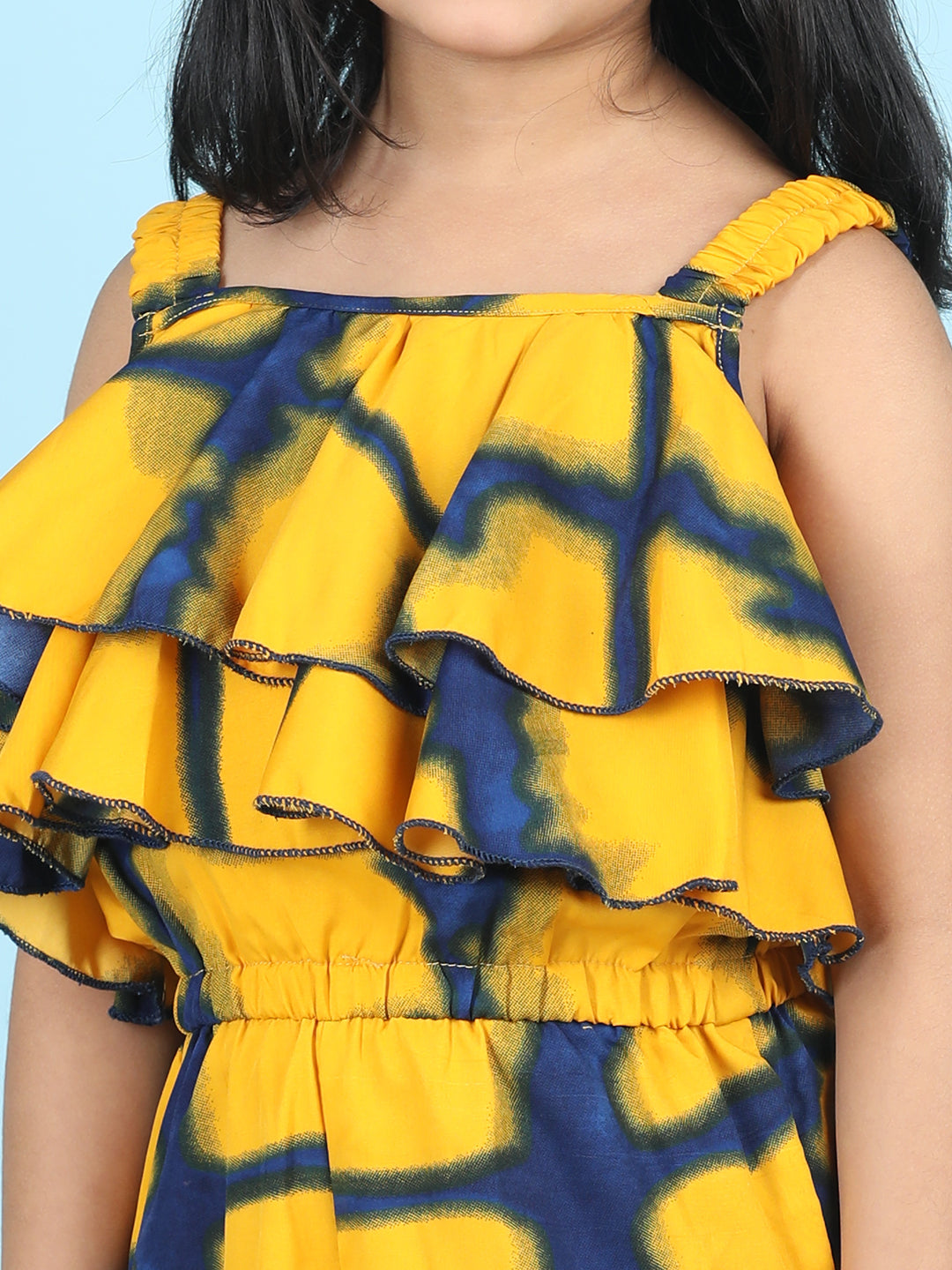 Cutiekins Stylish & Trendy Printed Jumpsuit for Kids -Yellow & Navy Blue