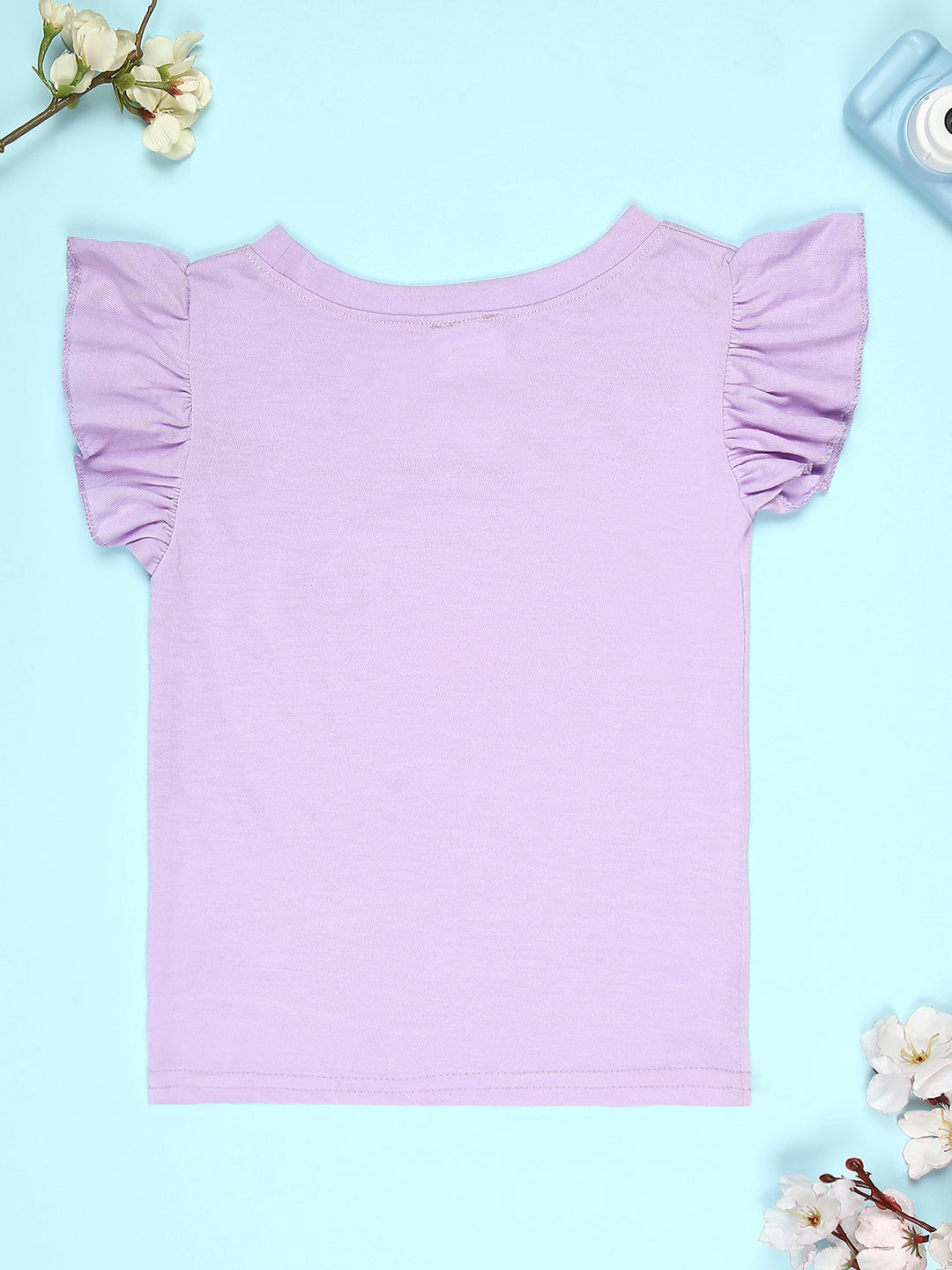 Cutiekins Girls Graphic Print T-Shirt With Solid Short -Lavender & Black