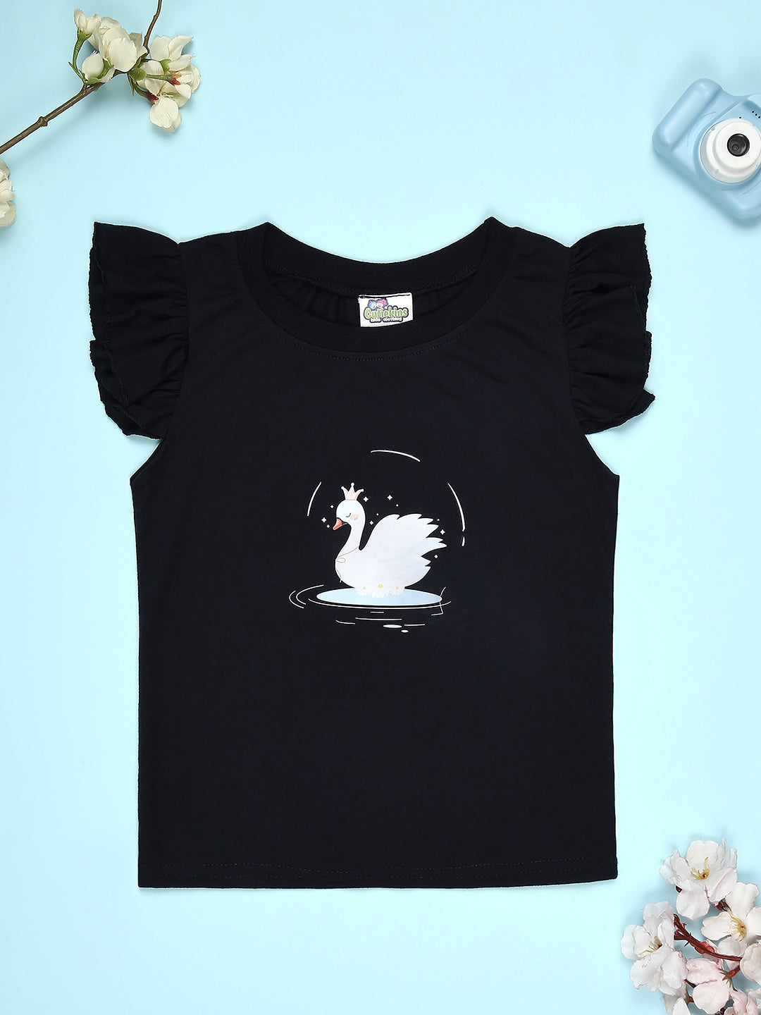 Cutiekins Girls Graphic Print T-Shirt -Navy Blue