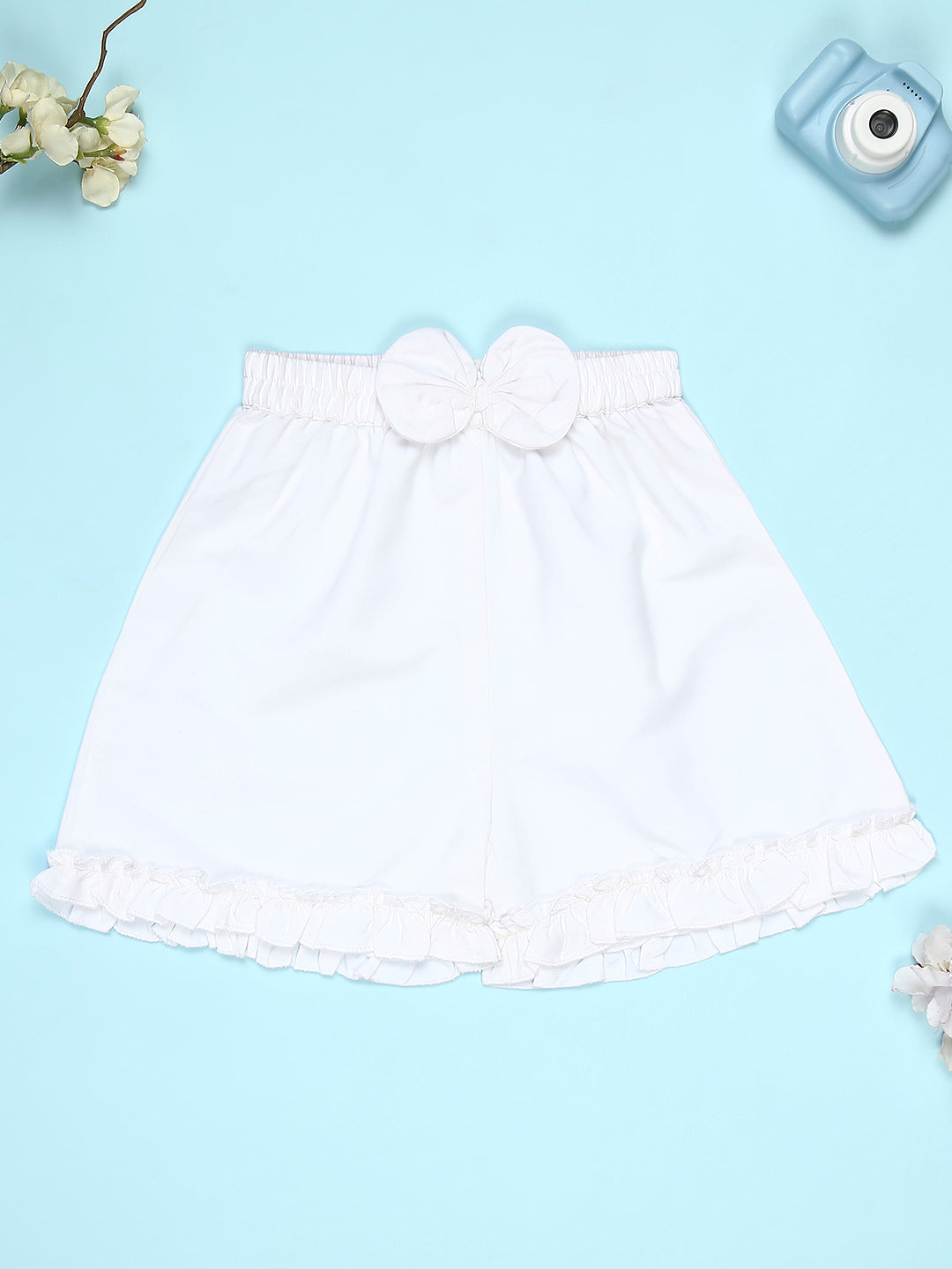 Cutiekins Girls Graphic Print T-Shirt With Solid Embellished Bow Short -Black & White