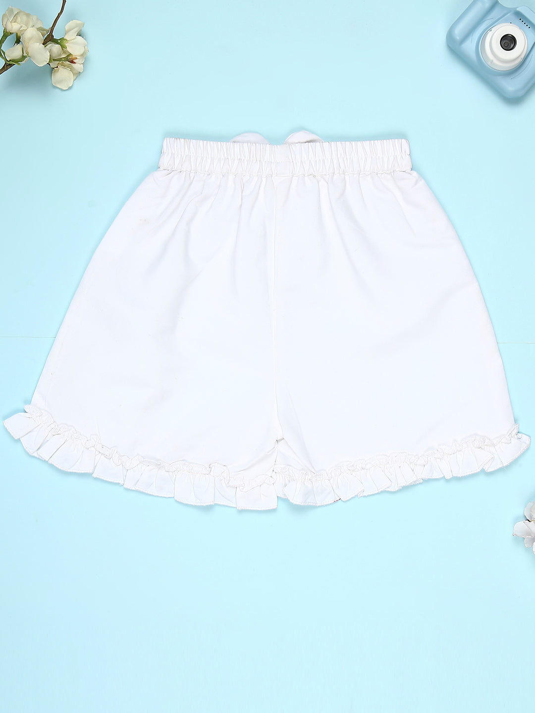 Cutiekins Girls Graphic Print T-Shirt With Solid Embellished Bow Short -Black & White