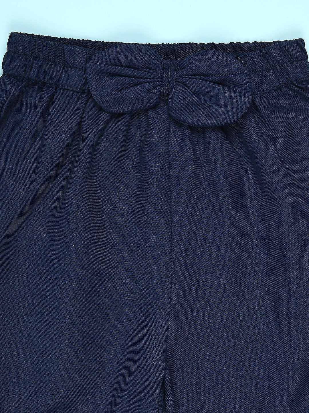 Cutiekins Girls Graphic Print T-Shirt With Solid Embellished Bow Short -Red & Navy Blue