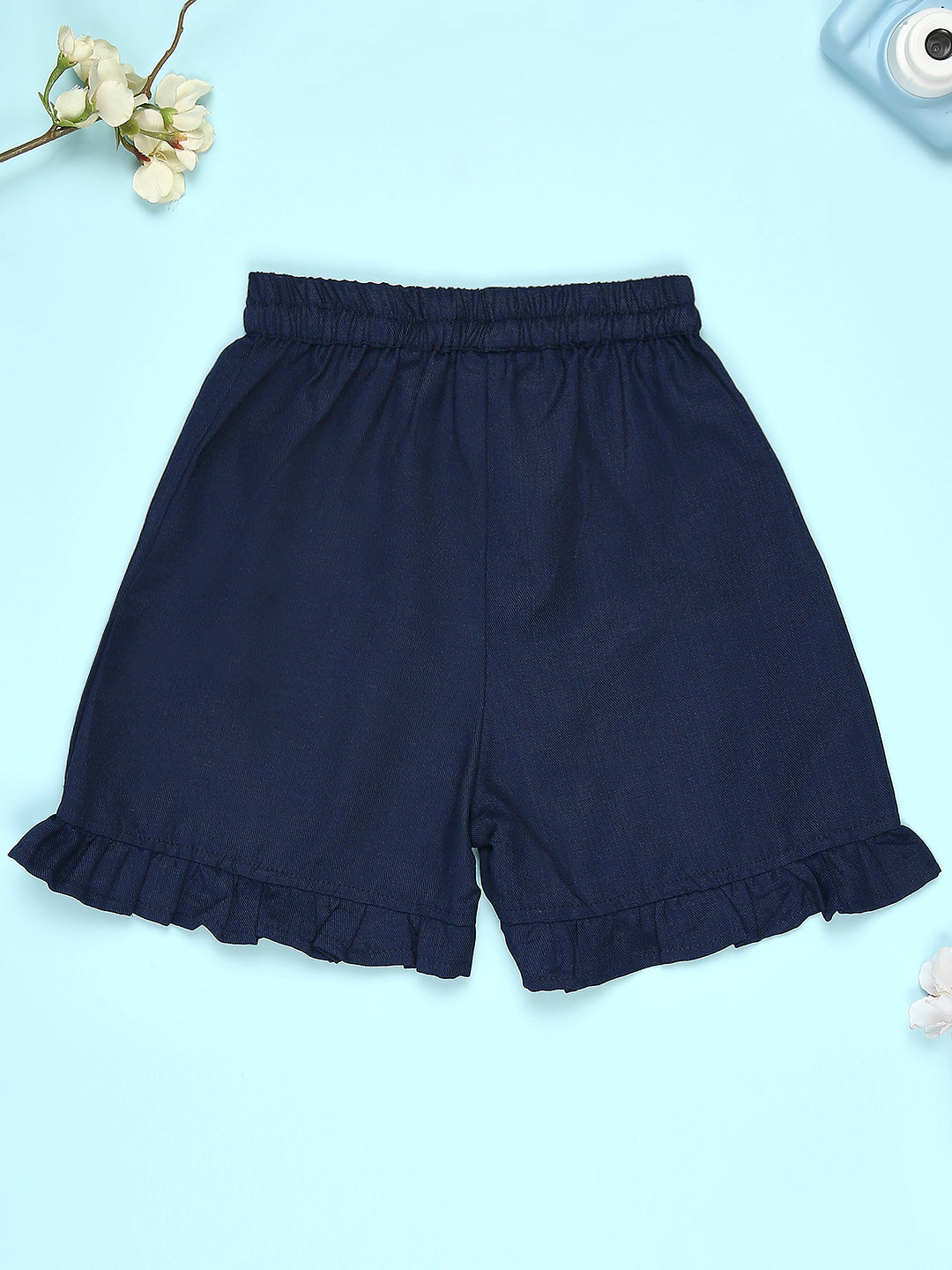 Cutiekins Girls Solid Embellished Small Bow Short -Navy Blue