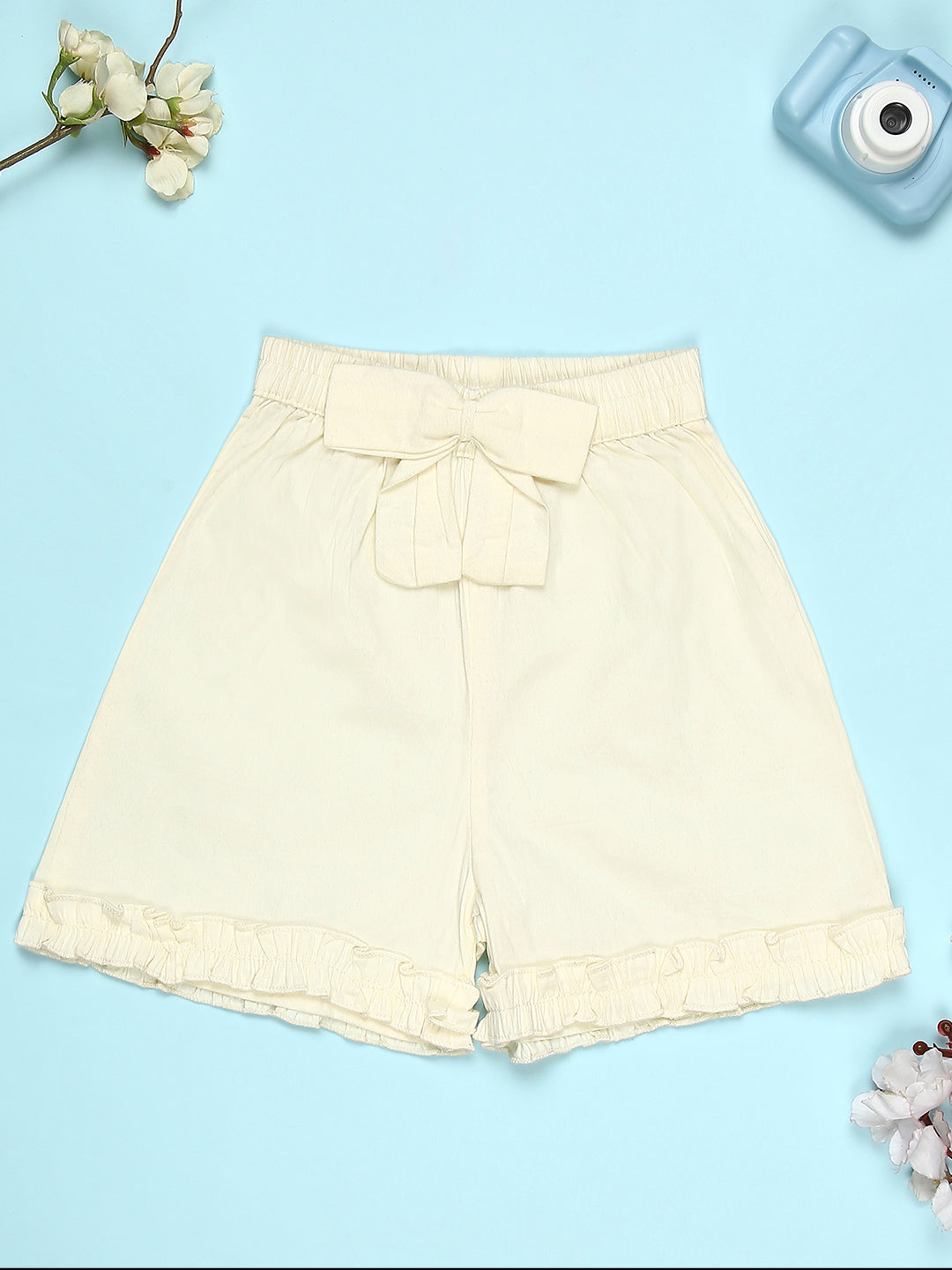 Cutiekins Girls Solid Embellished Big Bow Short -Off White