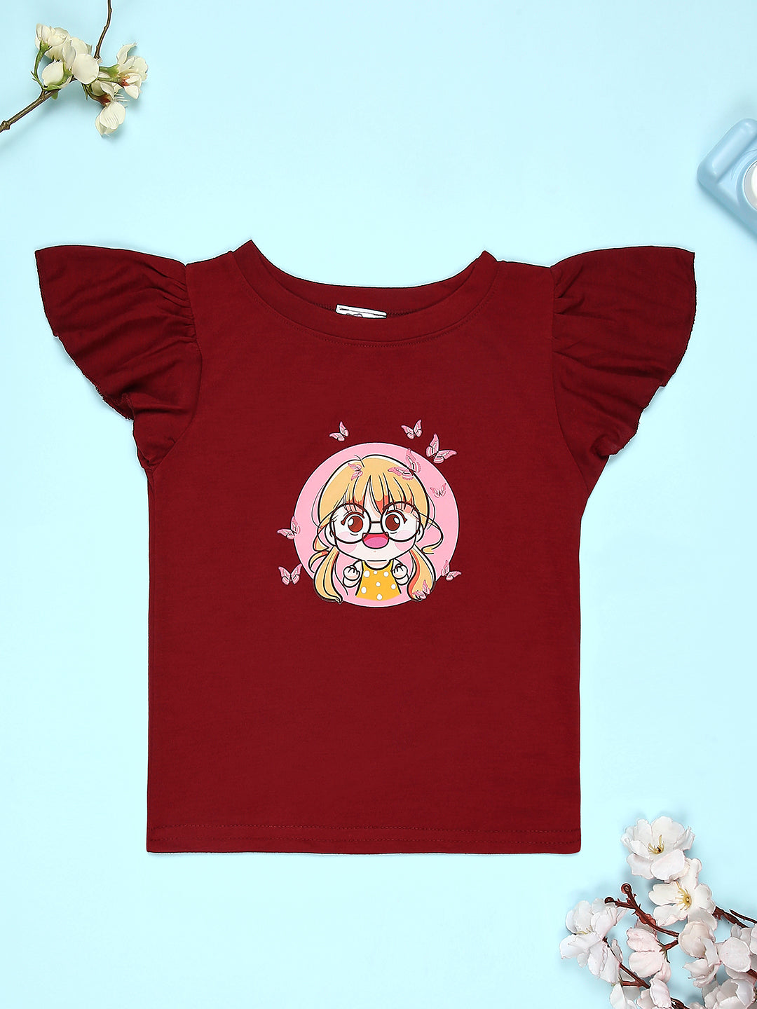 Cutiekins Girls Graphic Print T-Shirt -Maroon