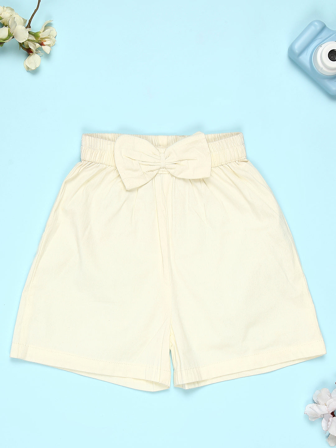 Cutiekins Girls Solid Embellished Small Bow Short -Off White