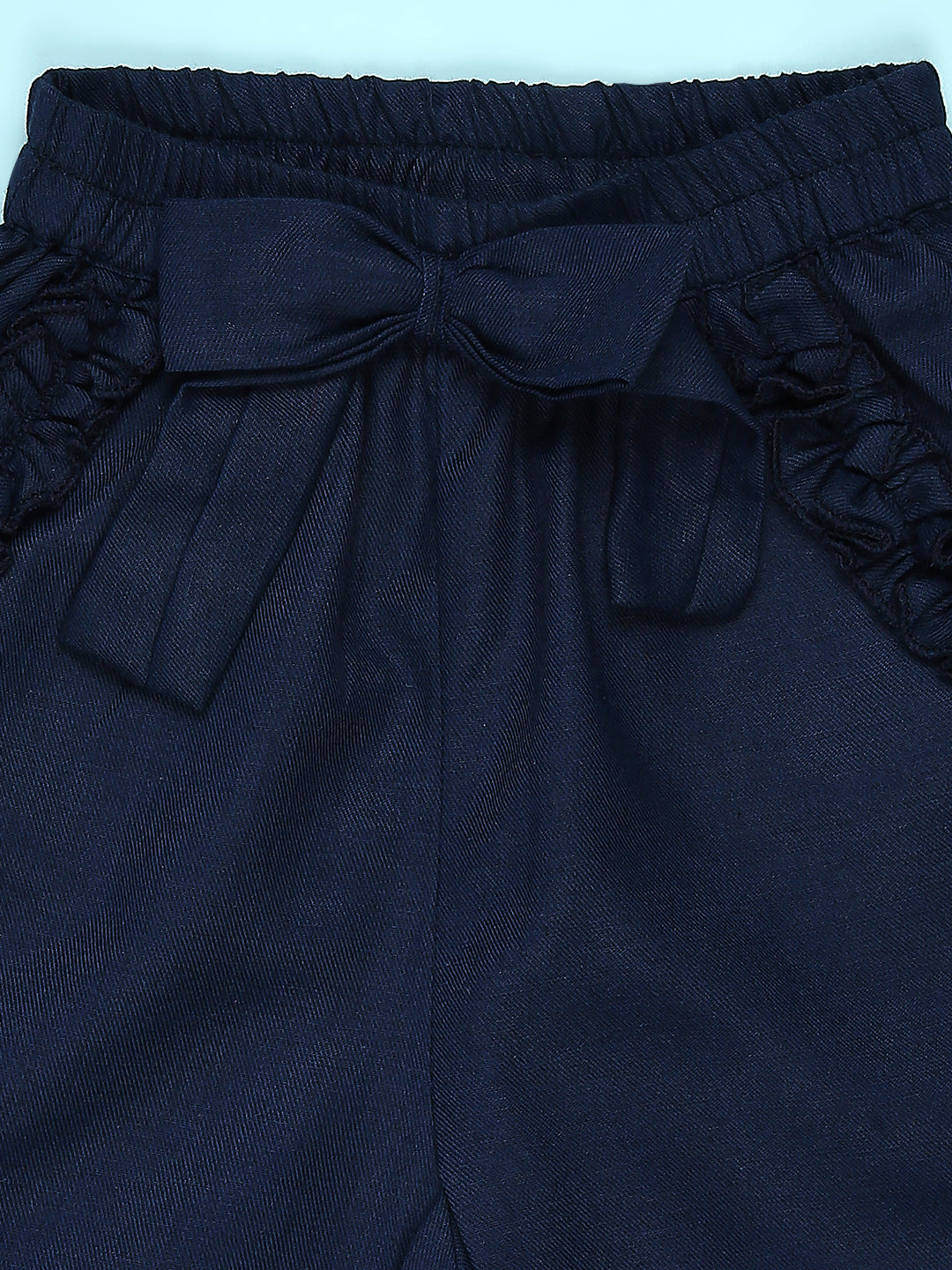 Cutiekins Girls Graphic Print T-Shirt With Solid Embellished Bow Short -Red & Navy Blue