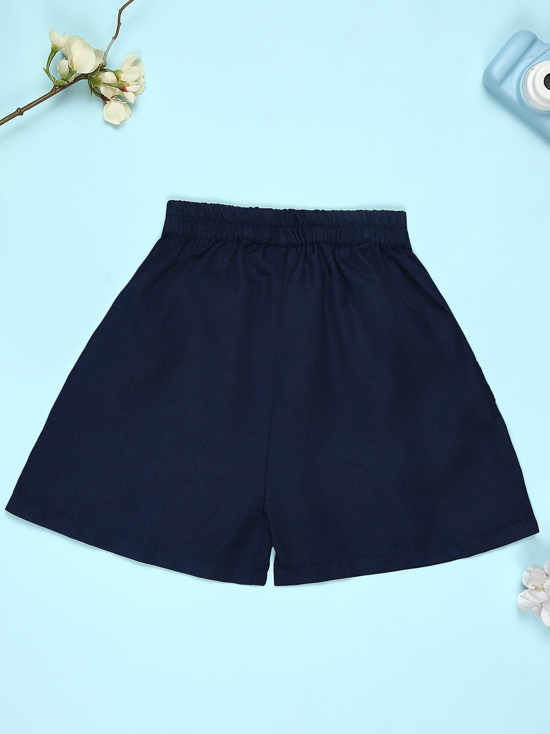 Cutiekins Girls Solid Embellished Big Bow Short -Navy Blue
